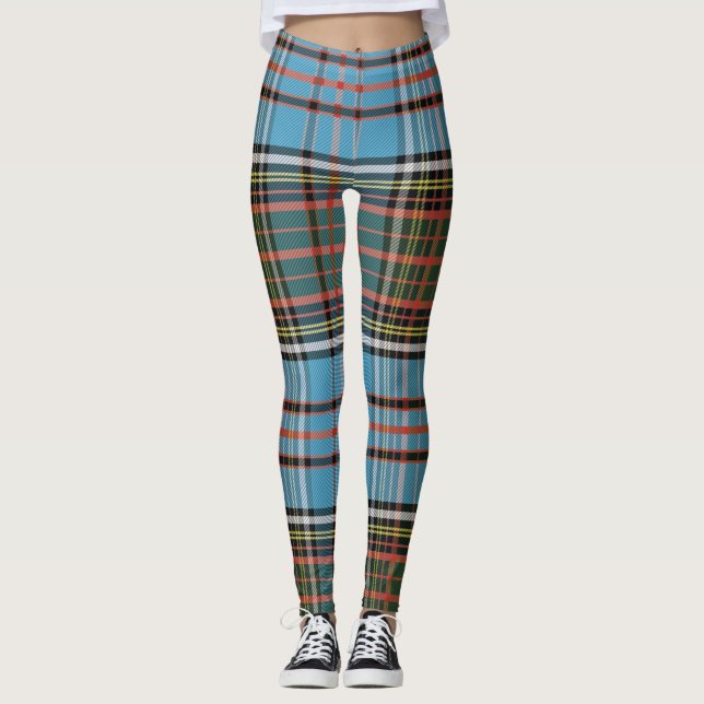 Tartan Play Klan Andersson Brown Teal Mönster Leggings (Framsida)