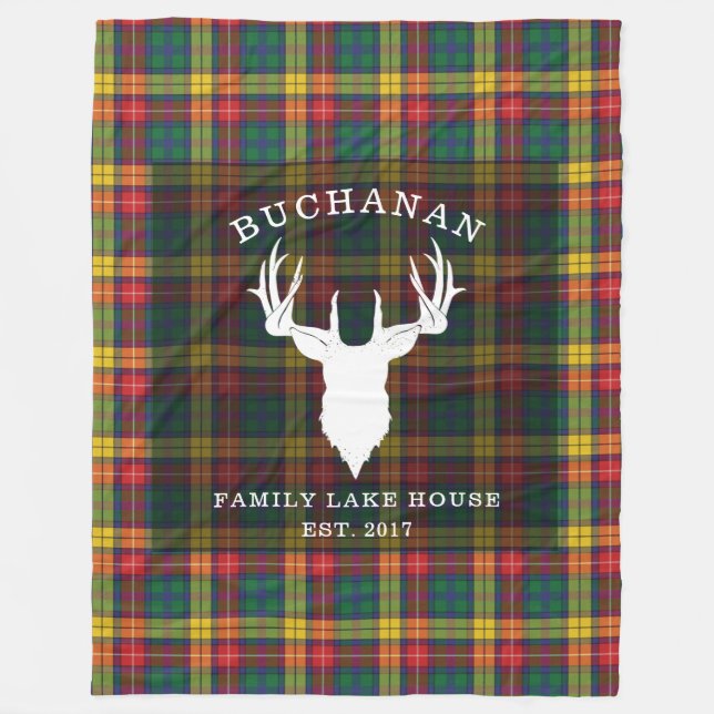 Tartan Play Klan Buchanan Family Namn Sjö House Fleecefilt (Framsidan)