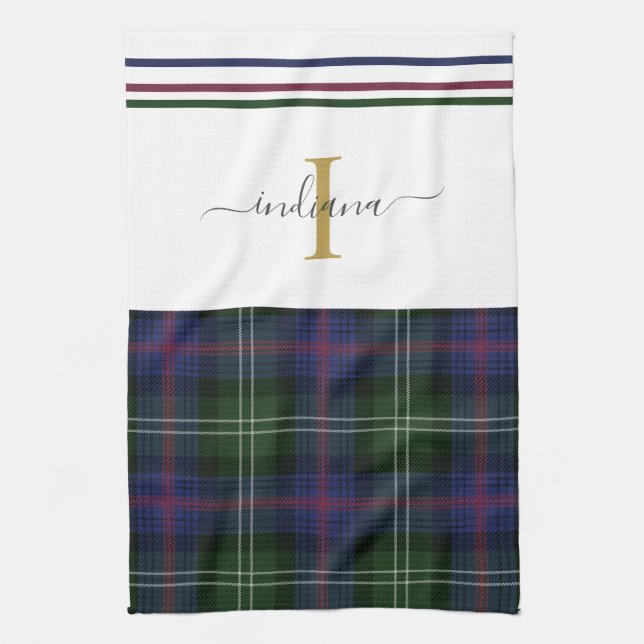 Tartan Play Monogram Namn Rustic Klan Sutherland Kökshandduk (Vertikal)