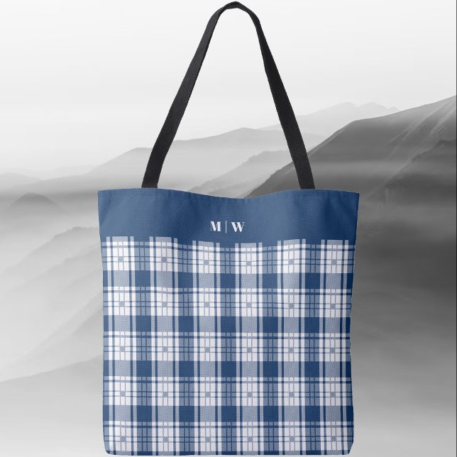 Tartan Play - Navy Blue and White Tygkasse (Tartan Plaid - Navy Blue and White Tote Bag by Leapfroglisics Shop)