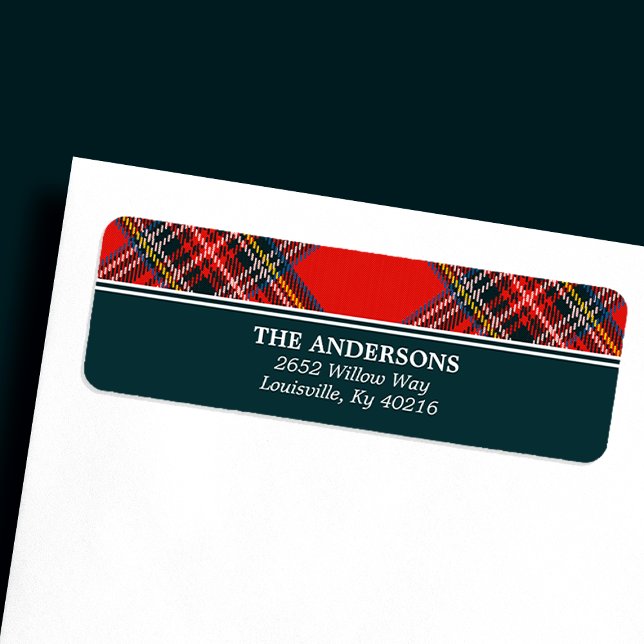 Tartan Play Red jul Adress Returadress Etikett (Skapare uppladdad)