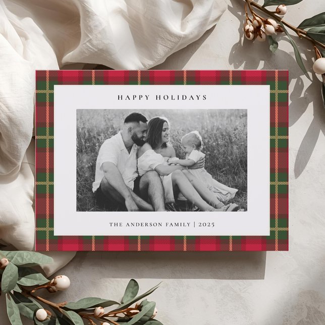 Tartan Play Two Sided Family Photo-jul Julkort (Skapare uppladdad)
