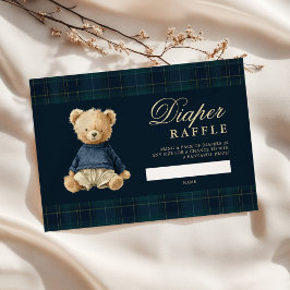 Tartan Polo Bear Baby Shower Diaper Raffle Tilläggskort