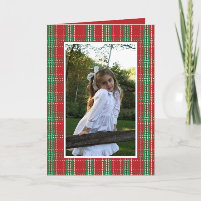 Tartan Pput Red julfoto Card 1 Photo Helgkort (Framsida)