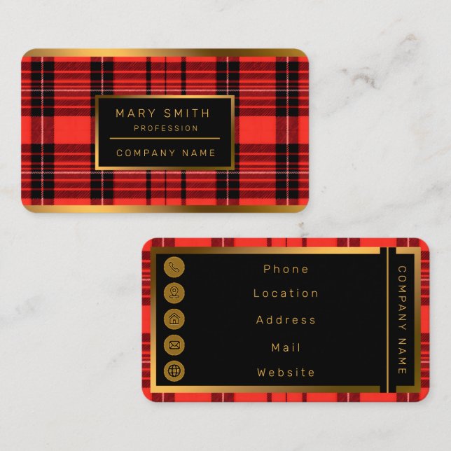 Tartan Pput Red Traditional Modern Collection Visitkort (Fram/baksida)