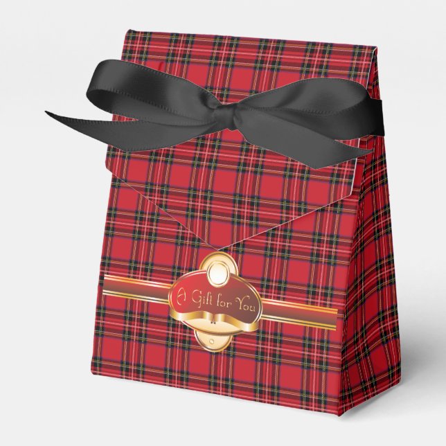 Tartan Red Black Play Tält Favor Box Presentaskar (Framsidan Sidan)
