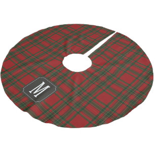 Tartan Röd Grön Monogram Julgransmatta Borstad Polyester