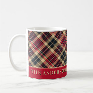 Tartan Röd Svart Plaid Anpassad Familj Monogram Kaffemugg