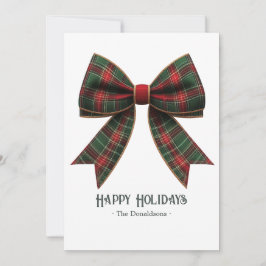 Tartan Rutig Båge Familjefoto God Jul Julkort