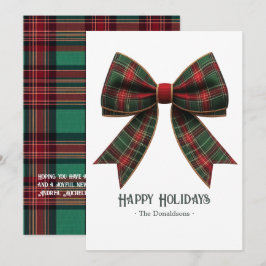 Tartan Rutig Båge Familjefoto God Jul Julkort