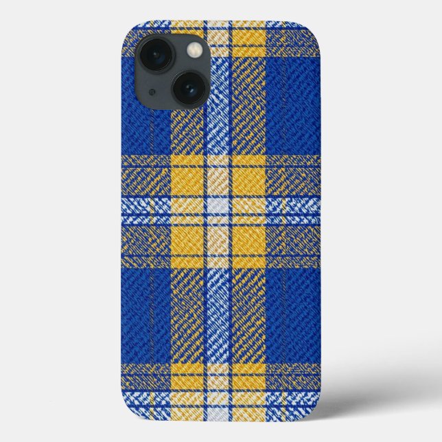Tartan-rutig blå och gul iPhone/iPad-fodral (Baksida)
