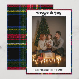 Tartan-rutig familje jul foto julkort