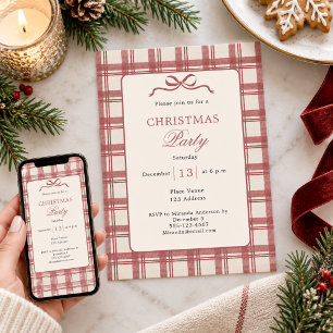 Tartan Rutig Krämröd Slöja Julfest Inbjudningar