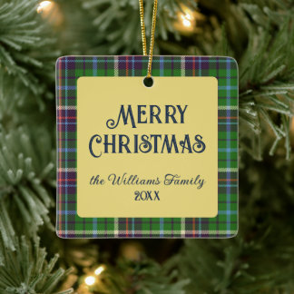 Tartan Rutig Ram Merry Christmas Guld Färg Julgransprydnad Keramik