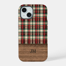 Tartan-rutig telefonfodral med trämärke