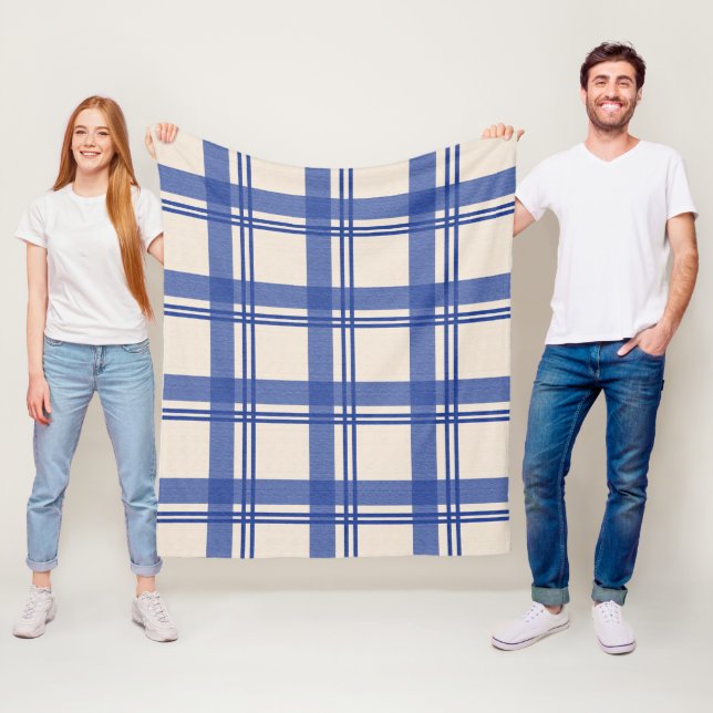 Tartan Rutigt Blått Kräm Fleecefilt (På plats)