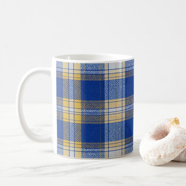 Tartan Rutigt Blått och Gult  Kaffemugg (Med munk)