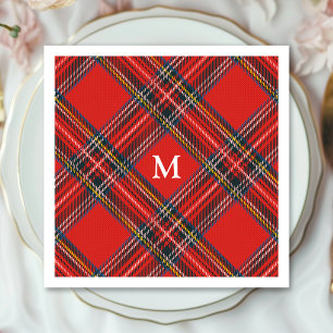 Tartan-rutigt rött julmonogram pappersservett