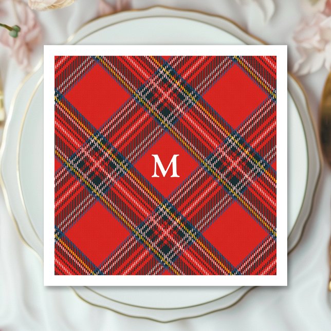 Tartan-rutigt rött julmonogram pappersservett (Skapare uppladdad)