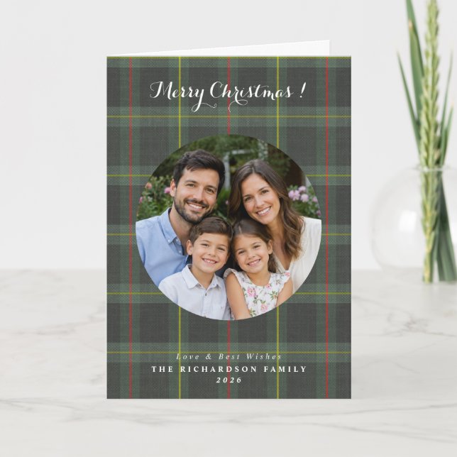Tartan rutmönster anpassad julfoto kort (Framsida)