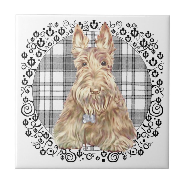Tartan Scottie Black & White Kakelplatta (Framsidan)