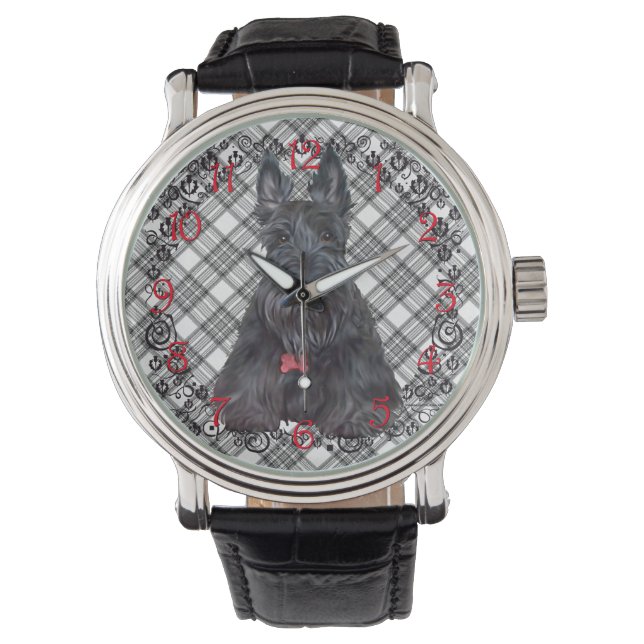 Tartan Scottie Svart & Vit Armbandsur (Framsida)