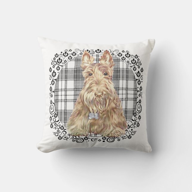 Tartan Scottie Svart & Vit Kudde (Framsida)