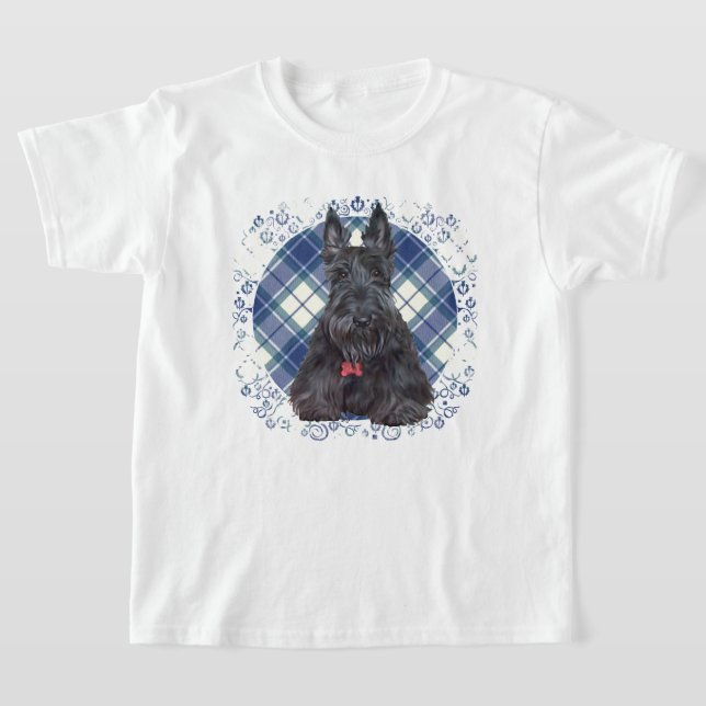 Tartan Skotsk Terrier T Shirt (Laydown)