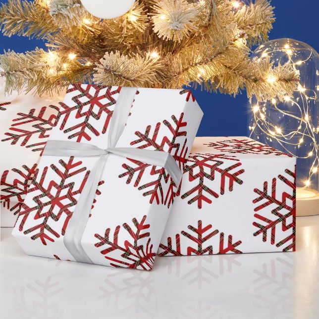 Tartan Snöflingor i Röda Mönster Presentpapper (Helgdagar)