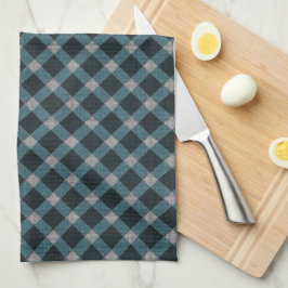 Tartan stil i grått cyano och lindrig avlastning kökshandduk