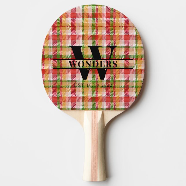 Tartan-struktur Rutig Anpassad Monogram Pingisracket (Framsidan)