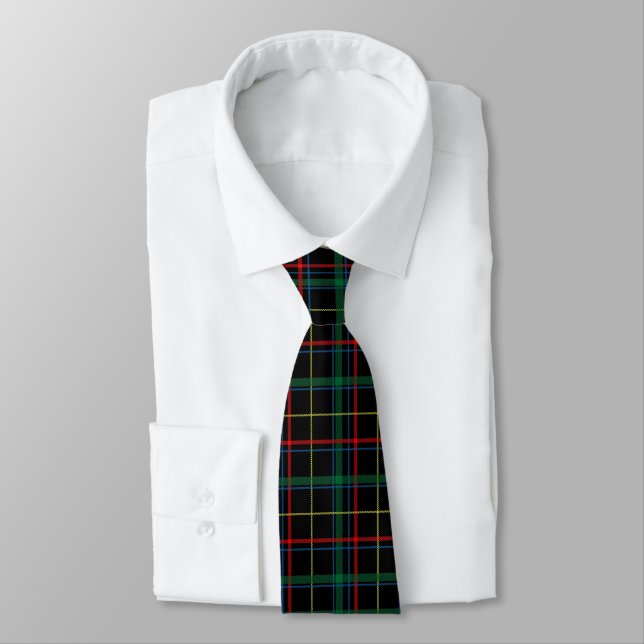 Tartan (svart, Grönt och rött) Mönster Slips (Bunden)