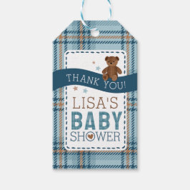 Tartan Teddy Bear, Baby Boy Shower FAVOR TAG Presentetikett