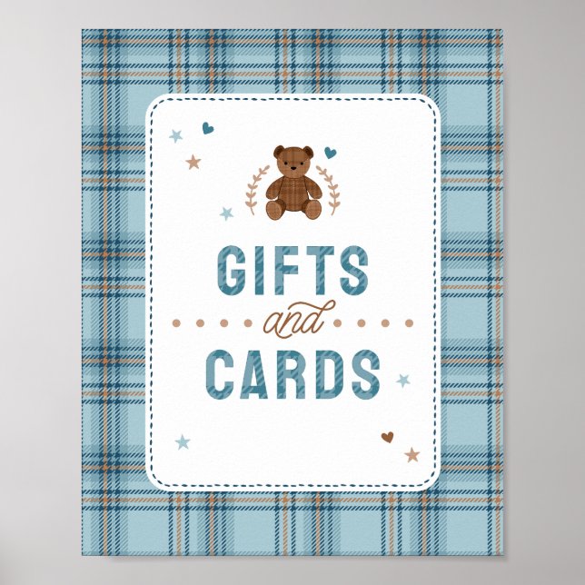 Tartan Teddy Bear, Baby Boy Shower Gifts and Cards Poster (Framsidan)