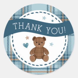Tartan Teddy Bear, Baby Boy Shower LARGE STICKER Runt Klistermärke
