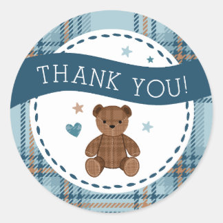 Tartan Teddy Bear, Baby Boy Shower LARGE STICKER Runt Klistermärke