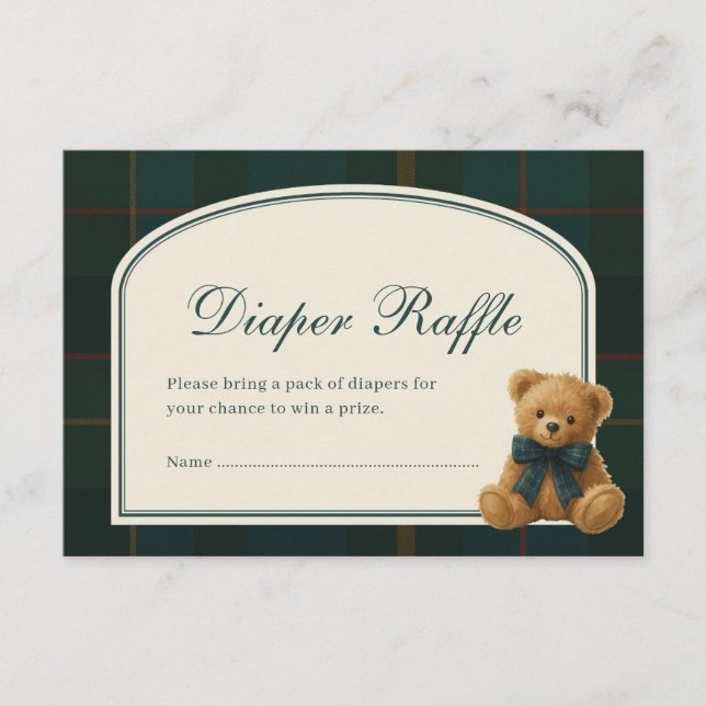 Tartan Teddy Bear Baby Shower Diaper Raffle Tilläggskort (Framsida)