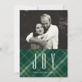 Tartan Tidings GLÄDJE Rutig Gingham Högtidlig Foto Julkort