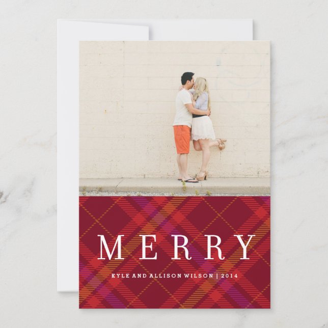 Tartan Tidings Merry Play Gingham Helgdag Card Julkort (Framsida)