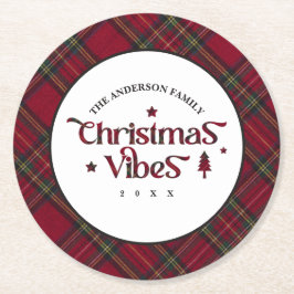 Tartan Treasures: Retro jul Vibes Underlägg Papper Rund