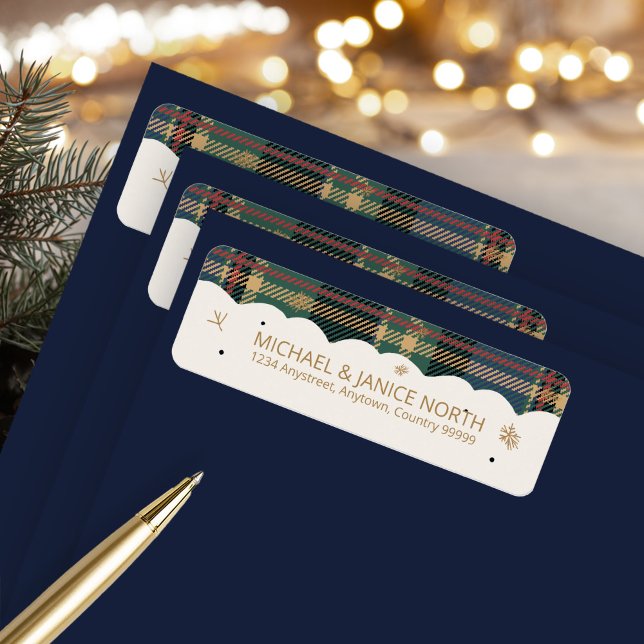 Tartan Trim Christmas Border ID1141B Returadress Etikett (Skapare uppladdad)