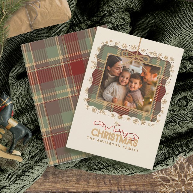 Tartan Trim jul One Photo Template ID1141A Julkort (Skapare uppladdad)