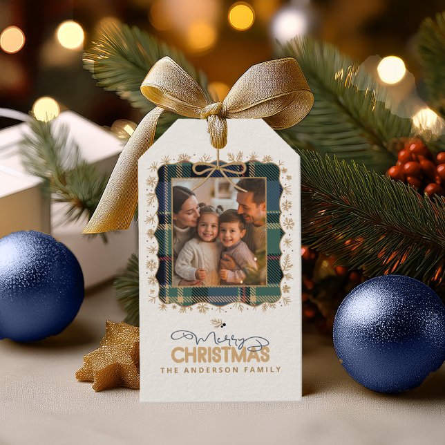 Tartan Trim jul One Photo Template ID1141B Presentetikett (Skapare uppladdad)