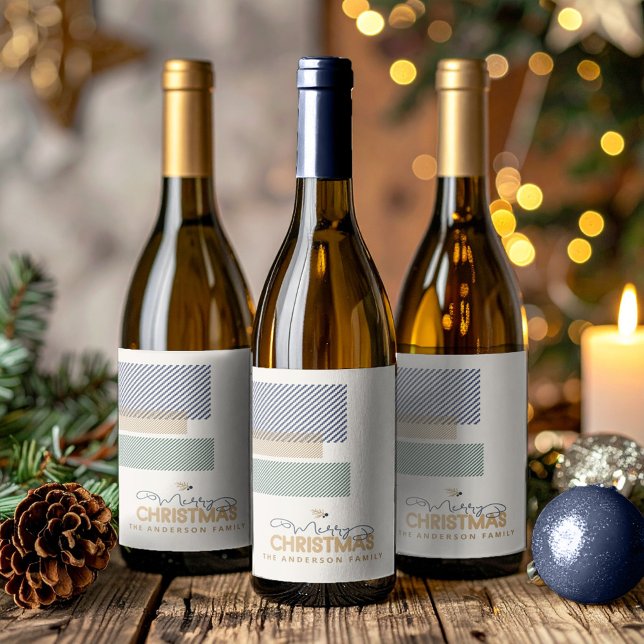 Tartan Twill Merry Christmas Blue ID1141B Vinflaska Etikett (Skapare uppladdad)
