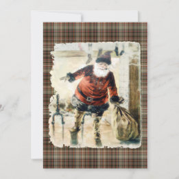 Tartan Vintage Jultomten Inbjudningar