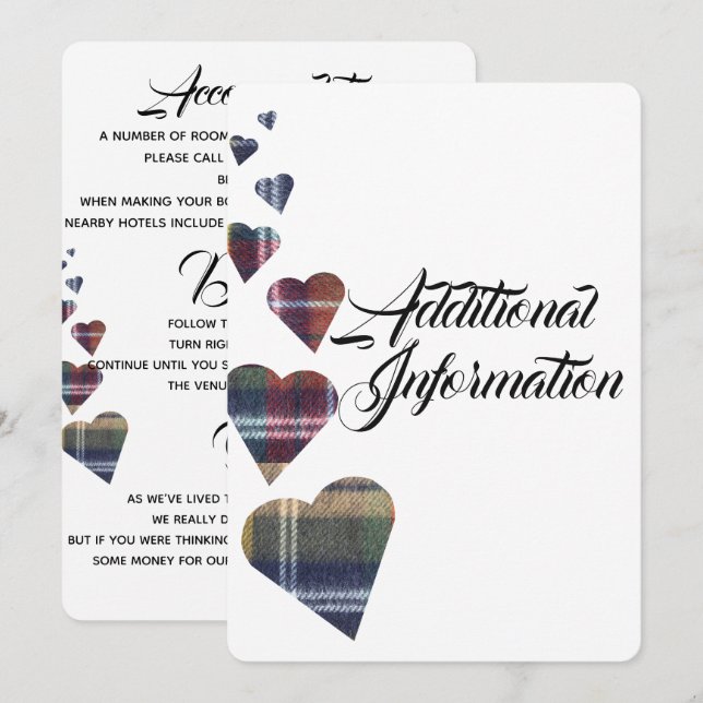 Tartan - ytterligare informationskort inbjudningar (Fram/baksida)