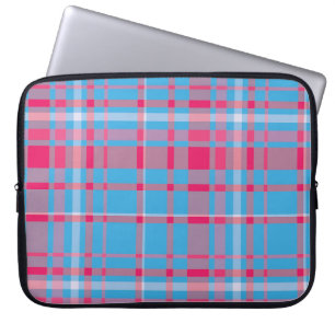 Tartanblå och röd laptop fodral