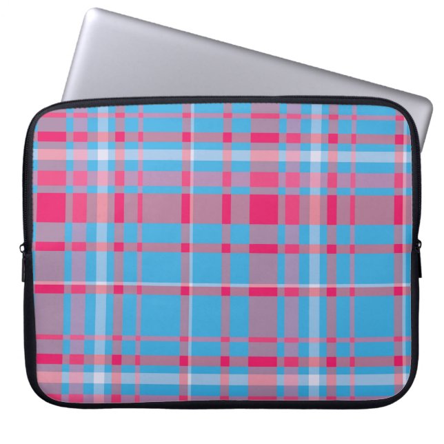 Tartanblå och röd laptop fodral (Framsidan)