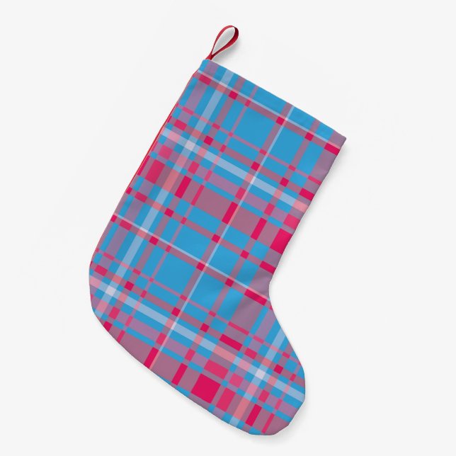 Tartanblå och röd liten julstrumpa (Framsidan (Hängande))