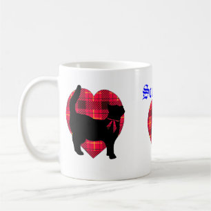 Tartanhjärtor & lycklig svart kattmugg kaffemugg